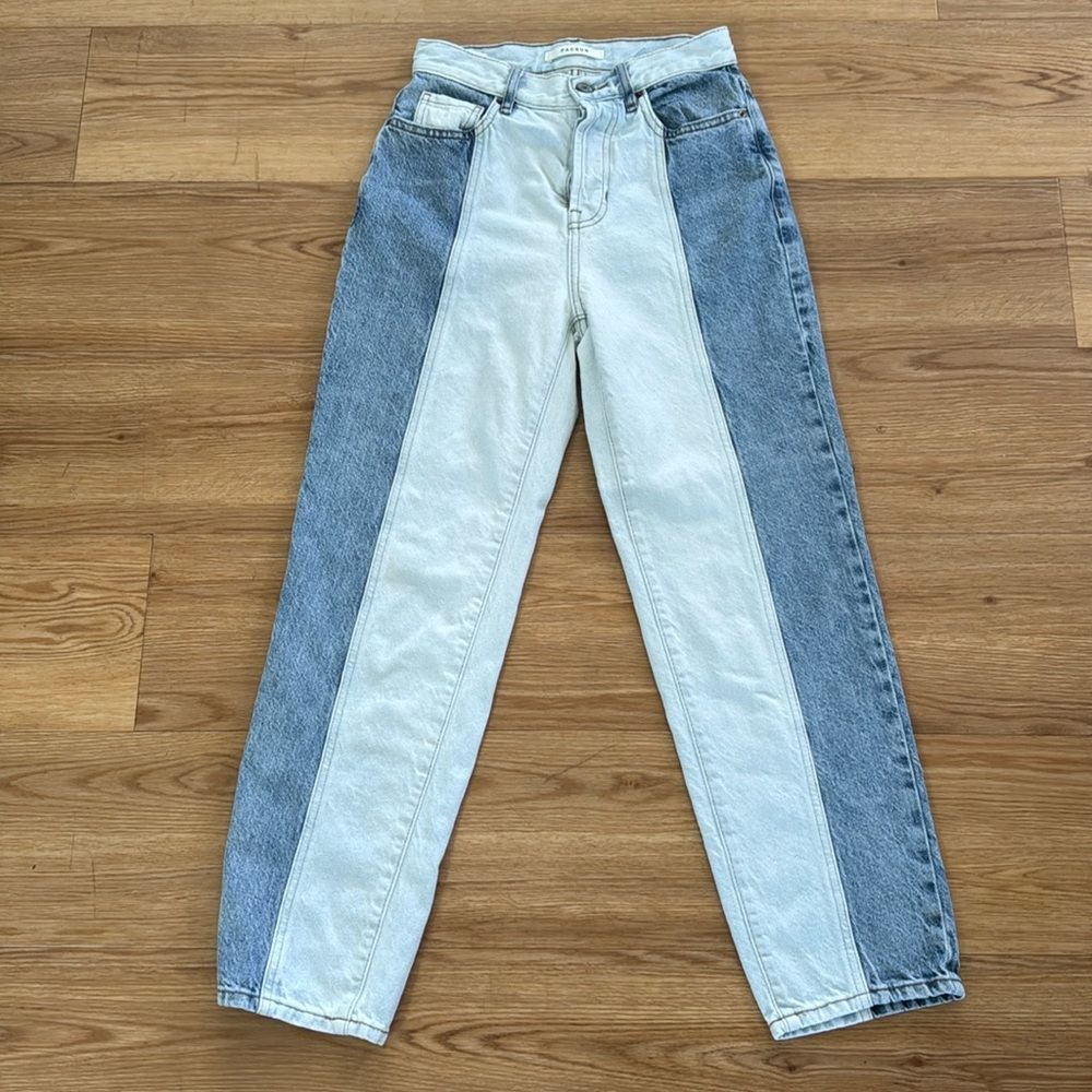 PACSun Womens Two Tone Panel High Rise Straight Jeans 24 Baggy Fit Color Block
